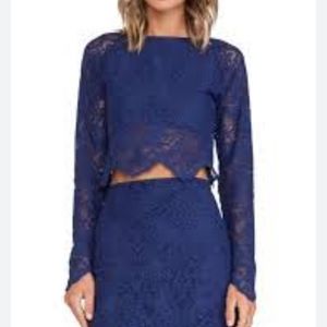 For Love And Lemons Blue Lace Crop Top
